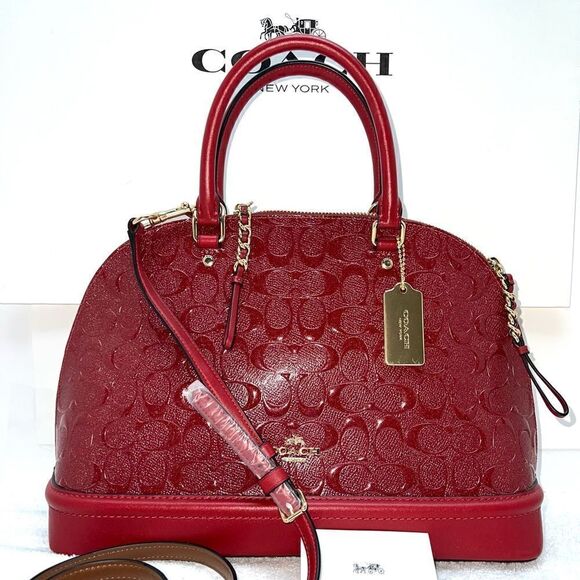 🔥NEW! Coach SIERRA Satchel Handbag Debossed Patent Leather Red Msrp:$475.00 - Picture 1 of 7